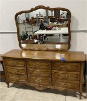 (D) Wooden 9 Drawer Dresser with mirror. Dresser
