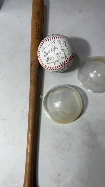 Chicago Cubs autographed Baseball & bat 1985circa