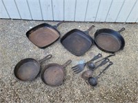 (5) Cast Iron Pans & Utensils