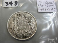 1941 Silver Canadian Fifty Cents Coin