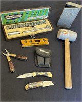 Vintage Tools - Level, Leatherman, Socket Set +