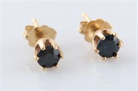 Pair of 14k Yellow Gold and Sapphire Stud Earrings