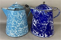2 blue agate coffee pots ca. 1870-1920; both