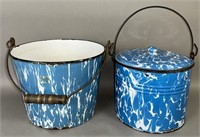 2 pieces of light blue & white swirl enamelware