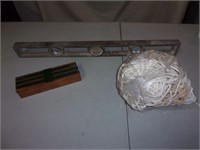 Vintage Wood Box/Level/Bag of Rope