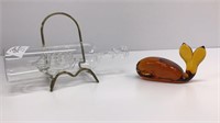 Amberina Art glass whale / fish and art glass