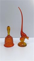 Amberina glass: unmarked Fenton bell & unmarked