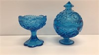 Vintage blue pressed glass candy dishes.