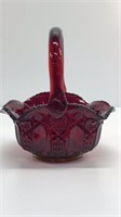 L. E. Smith ruby red glass basket with applied