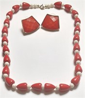 RED BEAD NECKLACE WITH EARRINGS