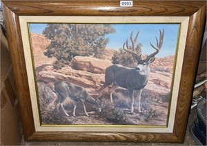 T. Beecham Canvas Buck & Doe Framed, 25" x 21"