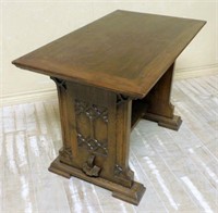 Petite Gothic Oak Trestle Table.