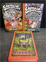 2 Captain Underpants books and Hideout by