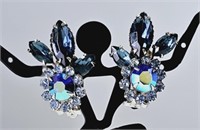 1960s Blue Aurora Borealis Cluster Earrings