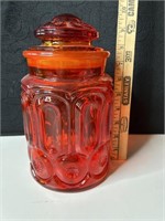 LE Smith Amberina Glass 9" Canister Moon & Stars
