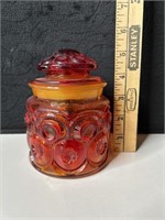 LE Smith Amberina Glass 5" Canister Moon & Stars