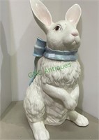 Large ceramic rabbit/bunny with blue bow.  By