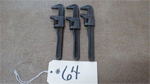 3 VINTAGE 9" PIPE WRENCHES