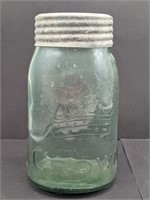 Green Tinted Quart Crown Jar Matching Lid