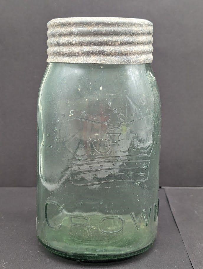 Green Tinted Quart Crown Jar Matching Lid