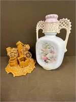 Austrian Porcelain Vase & Glazed Match Holder