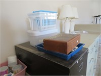 Wooden Box and Plastic Organizer Bins