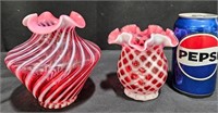 Pair of Fenton Vases - Ruffled Opalescent, Spiral