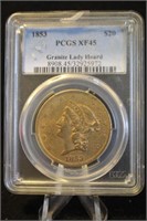 1853 Certified U.S. $20 Liberty Head Pre-33 Gold