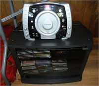 EMERSON CD/RADIO PLAYER,STAND, AND CD'S