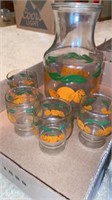 5-piece orange juice carafe and juice glass set
