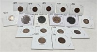 12 Indian Cents (Cleaned/Polished); 4 Large Cents