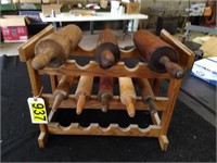 Wine Rack with Wooden Rolling Pins