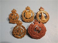 5 Canadian Cap Badges Military Insignia Lot