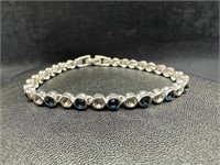 Sterling Blue & White CZ Bezel Set Bracelet