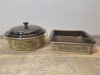 Brown Pyrex Casserole Dishes and Holders.