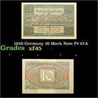 1920 Germany 10 Mark Note P# 67A Grades xf+