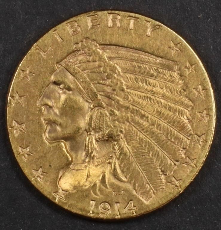 1914-D $2.5 GOLD INDIAN CH BU