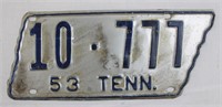 Silver 1953 TN license plate
