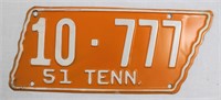 Orange 1951 TN license plate