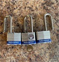 3 Keyed Alike Master Locks with 1 Key