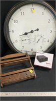Oversized wall clock, not tested, wooden spice