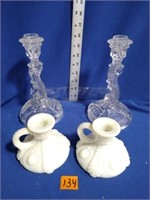 Custard glass candle holder & Crystal candle stick
