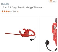 Homelite 2.7AMP 17" Electric Hedge Trimmer