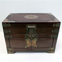 Chinese rosewood brass mounted jewel box