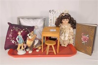 Wooden Doll Desk, China Doll, Ring Pillow Etc.