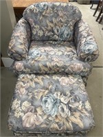 Upholstered relaxing chair and stool. Floral