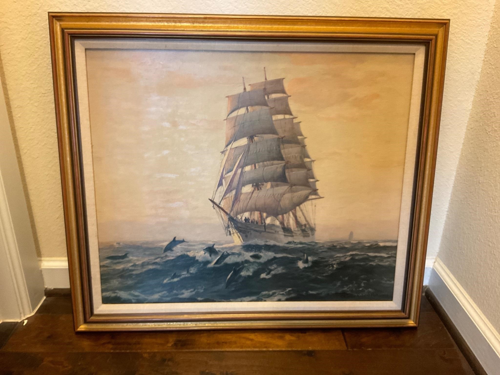 SHIP PAINTING ON CANVAS FRAMED