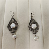Sterling Silver Earrings with Pearl Accents
