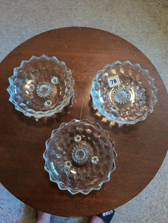 3 Fostoria footed candle holders vintage