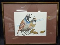 Framed partridges signed numbered